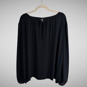 EUC J Crew Blouse Woman's sz 22 Dressy Black Sheer Peephole Tie back